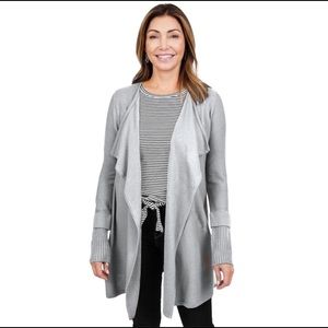 BLK LT Ribbed Cuff Drape Front Cardigan